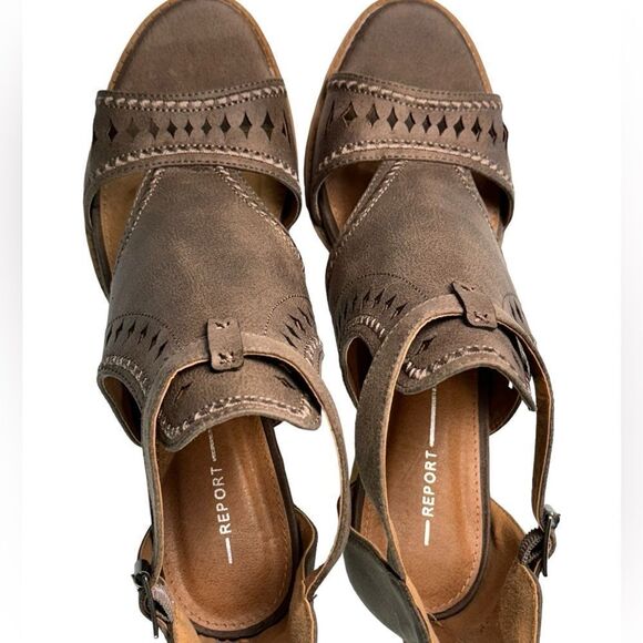 REPORT ROSELET Heeled Sandal Ankle Zip Women’s 10 Gray/Tan Exceptional! - Picture 11 of 14